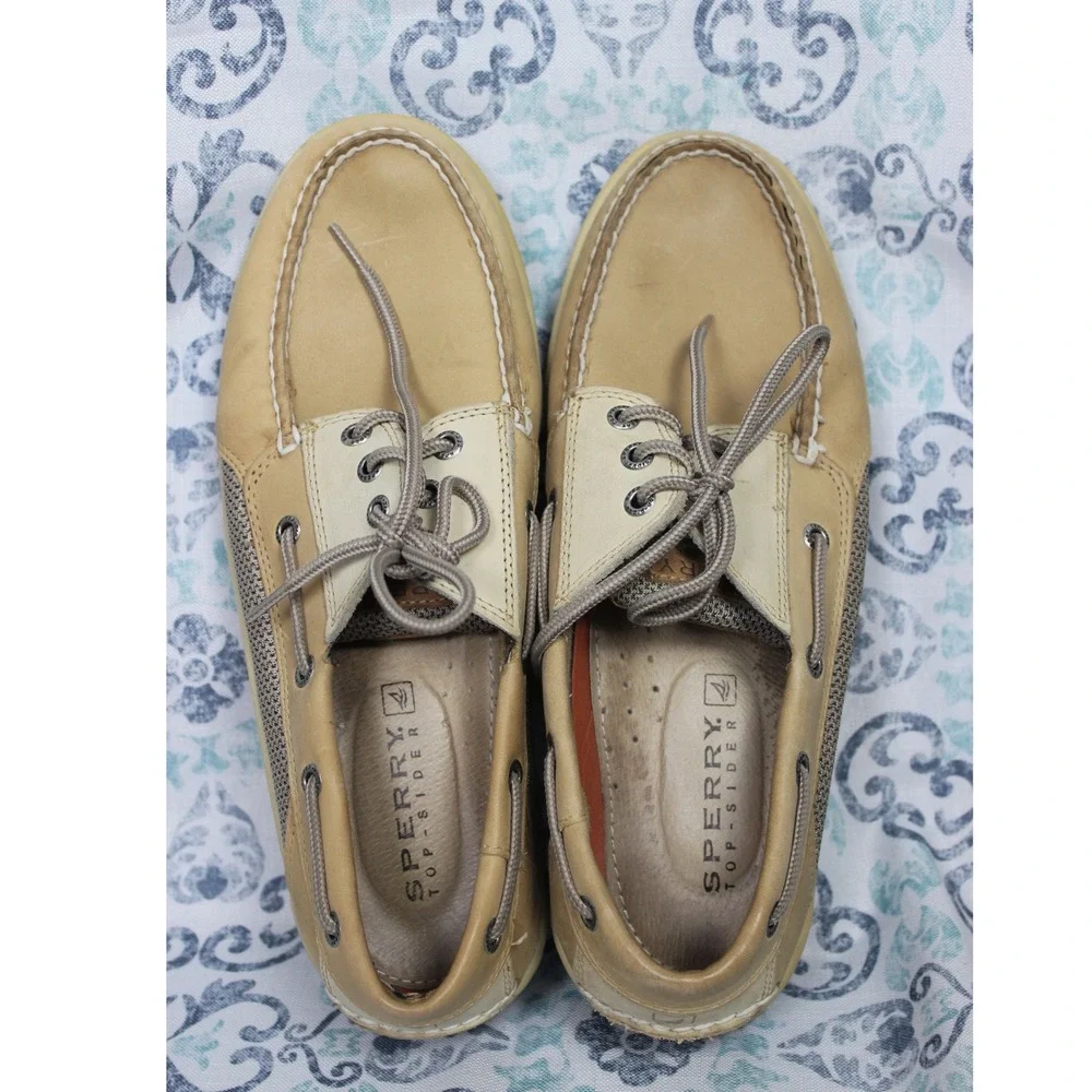 Sperry Top Sider Mens 10M Tan Leather‎ Lace Up Boat Shoes
